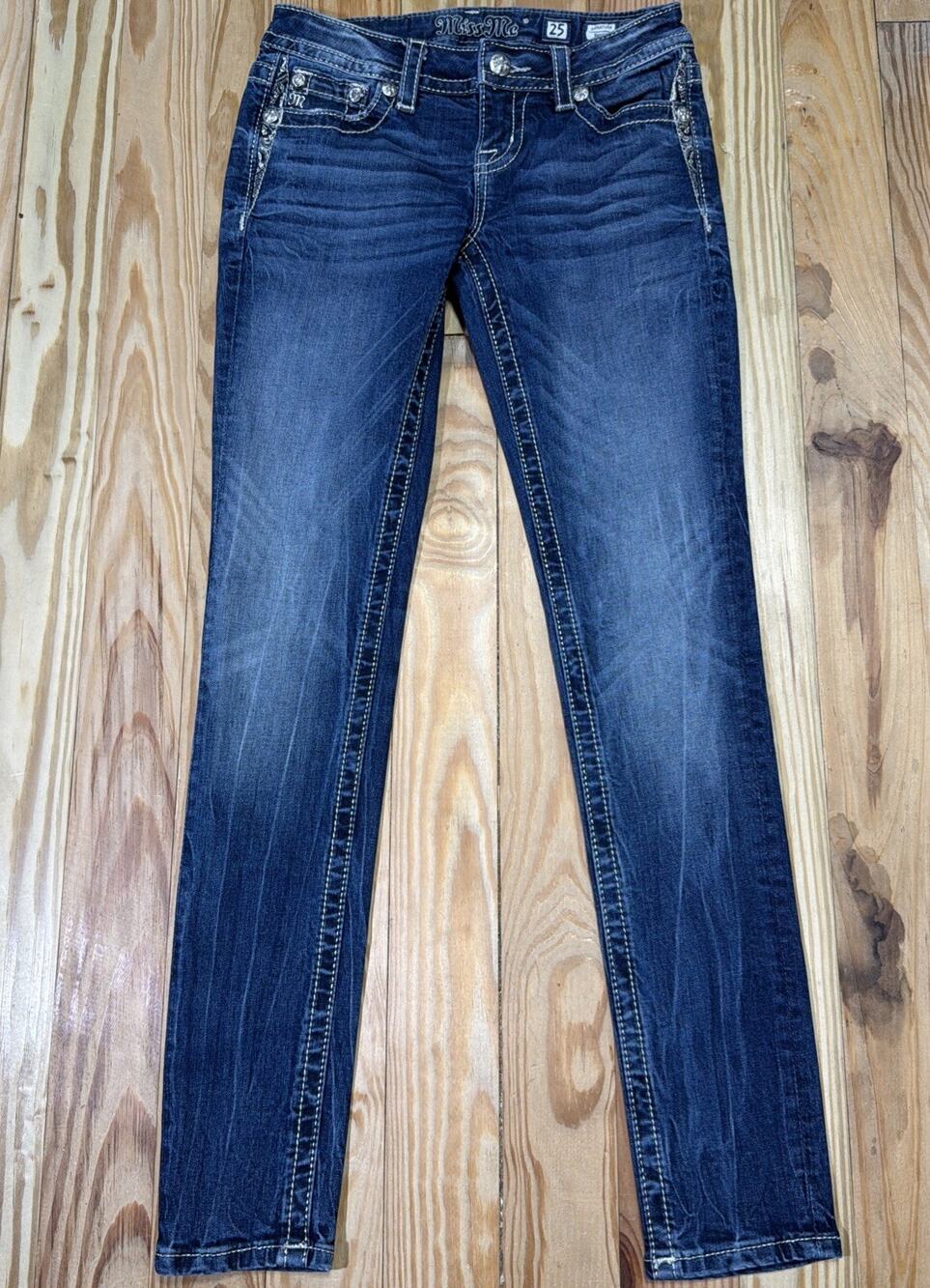Miss Me Jeans Womens Size 25 Skinny Leg Low Rise Stretch Denim Embellished NWOT